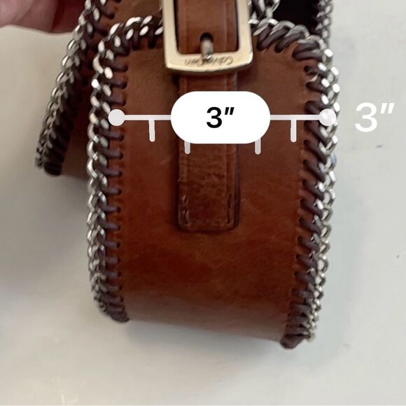 Calvin Klein Brown Leather Belt with Silver Chain Accents Angled Size S - Picture 4 of 8
